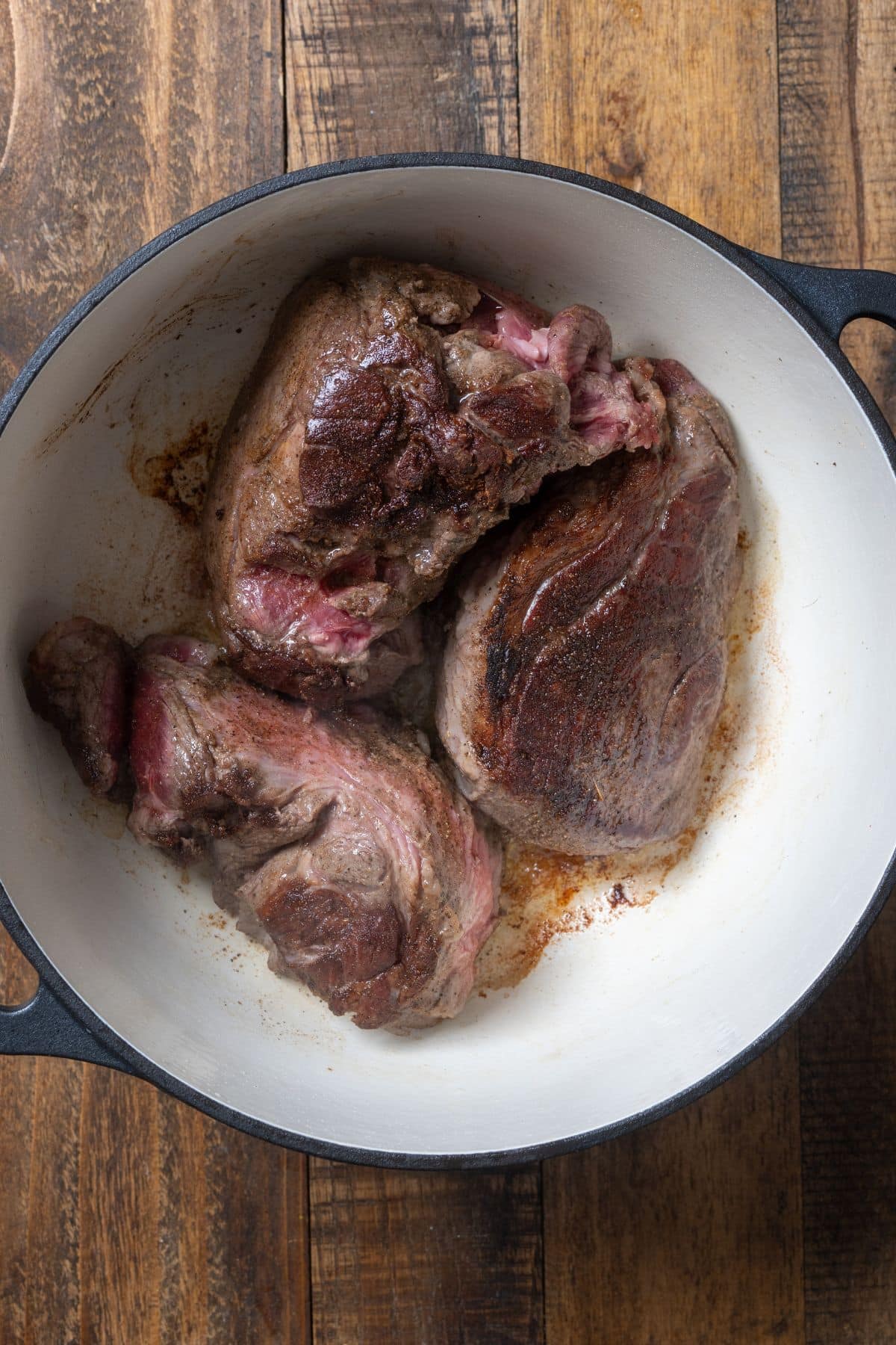 lamb searing in the dutch oven
