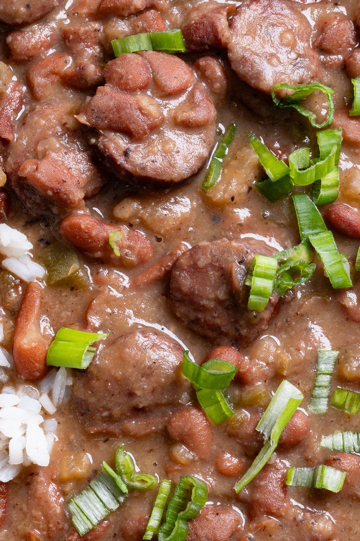 a very close up photo of red beans and rice