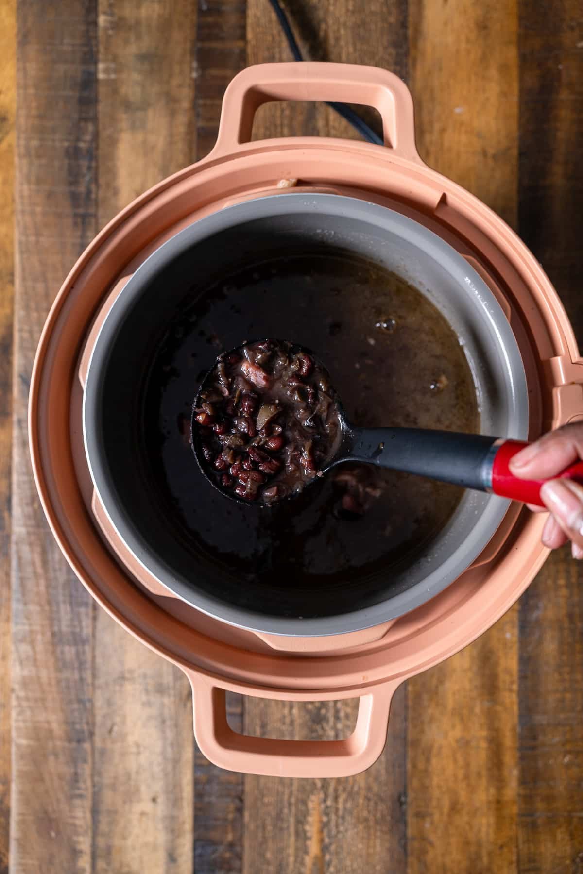 spoon holding up black beans