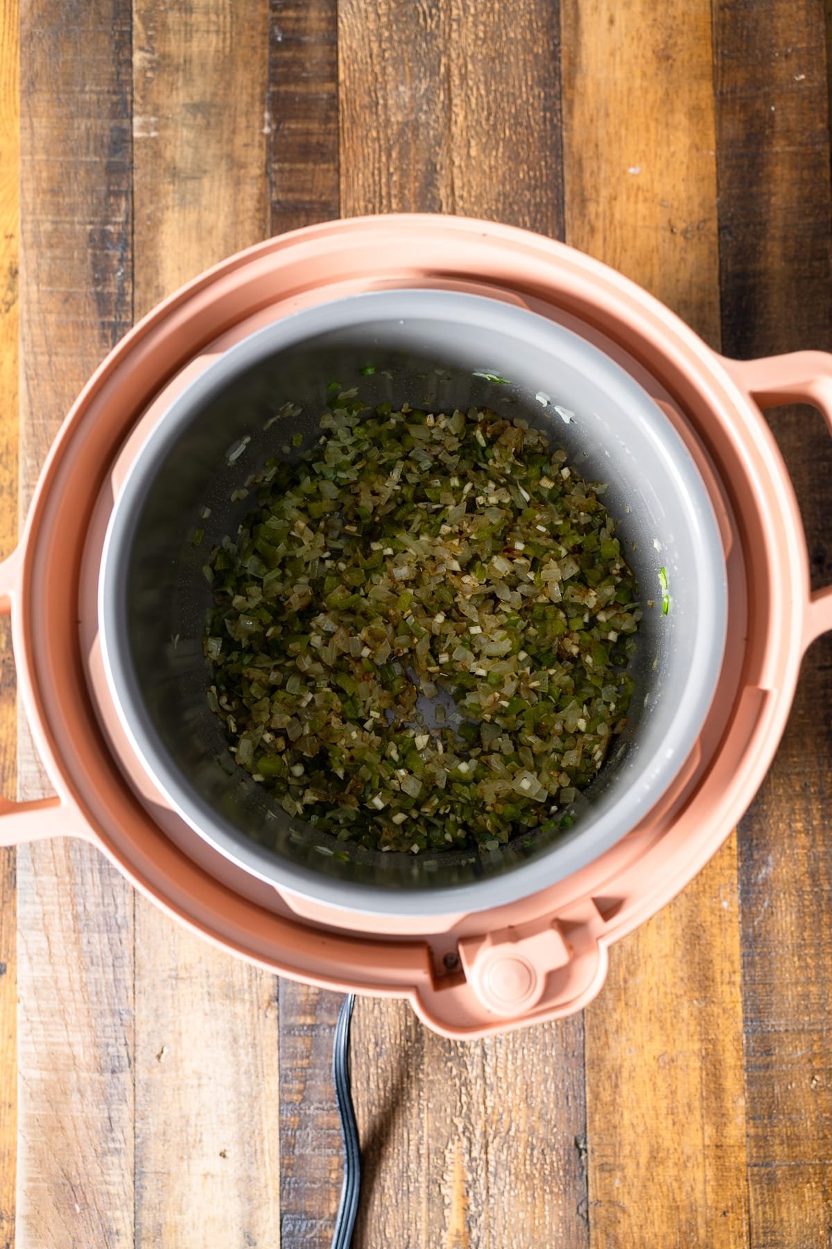 vegetables in pressure cooker being cooked