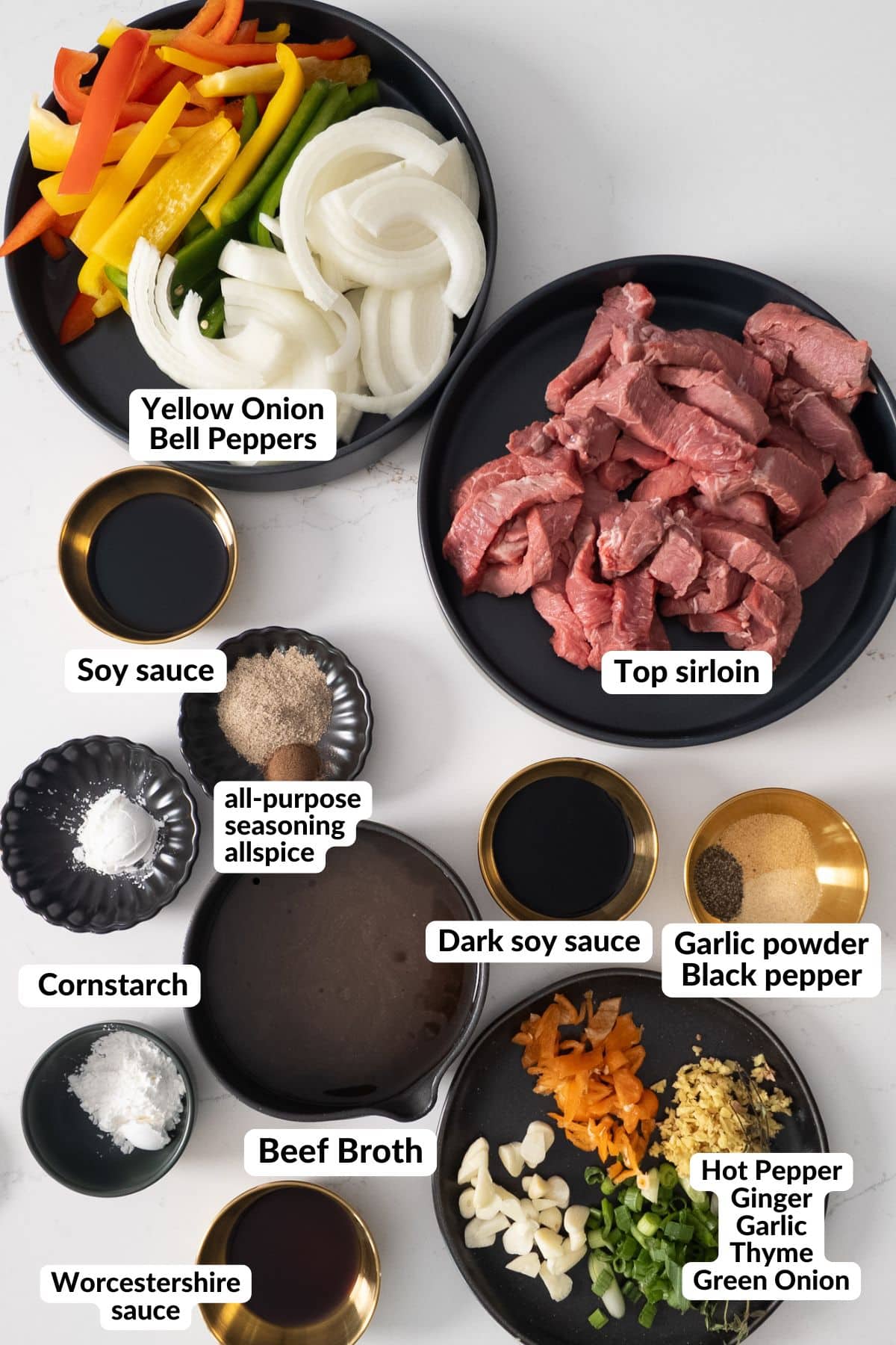 ingredients for pepper steak on table