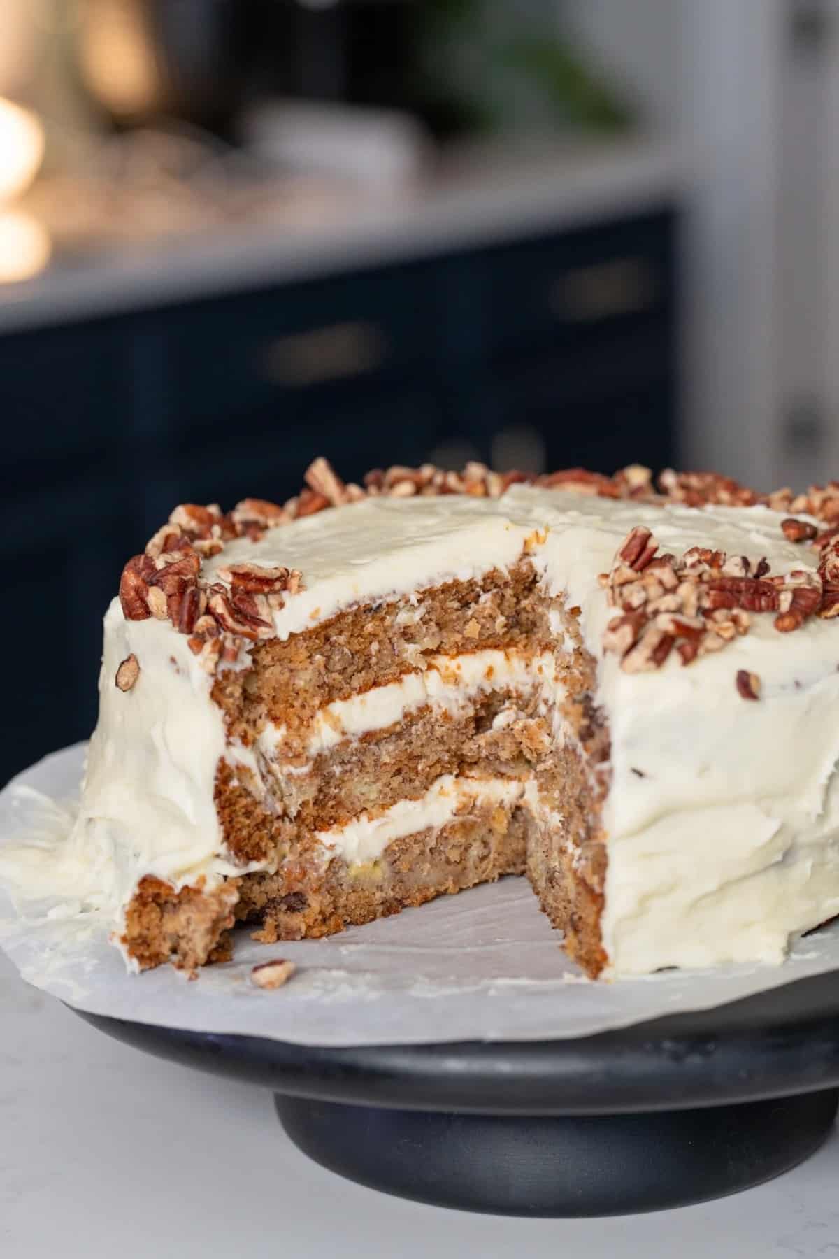 Hummingbird cake sliced on island