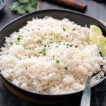 coconut rice in bowl with spoon