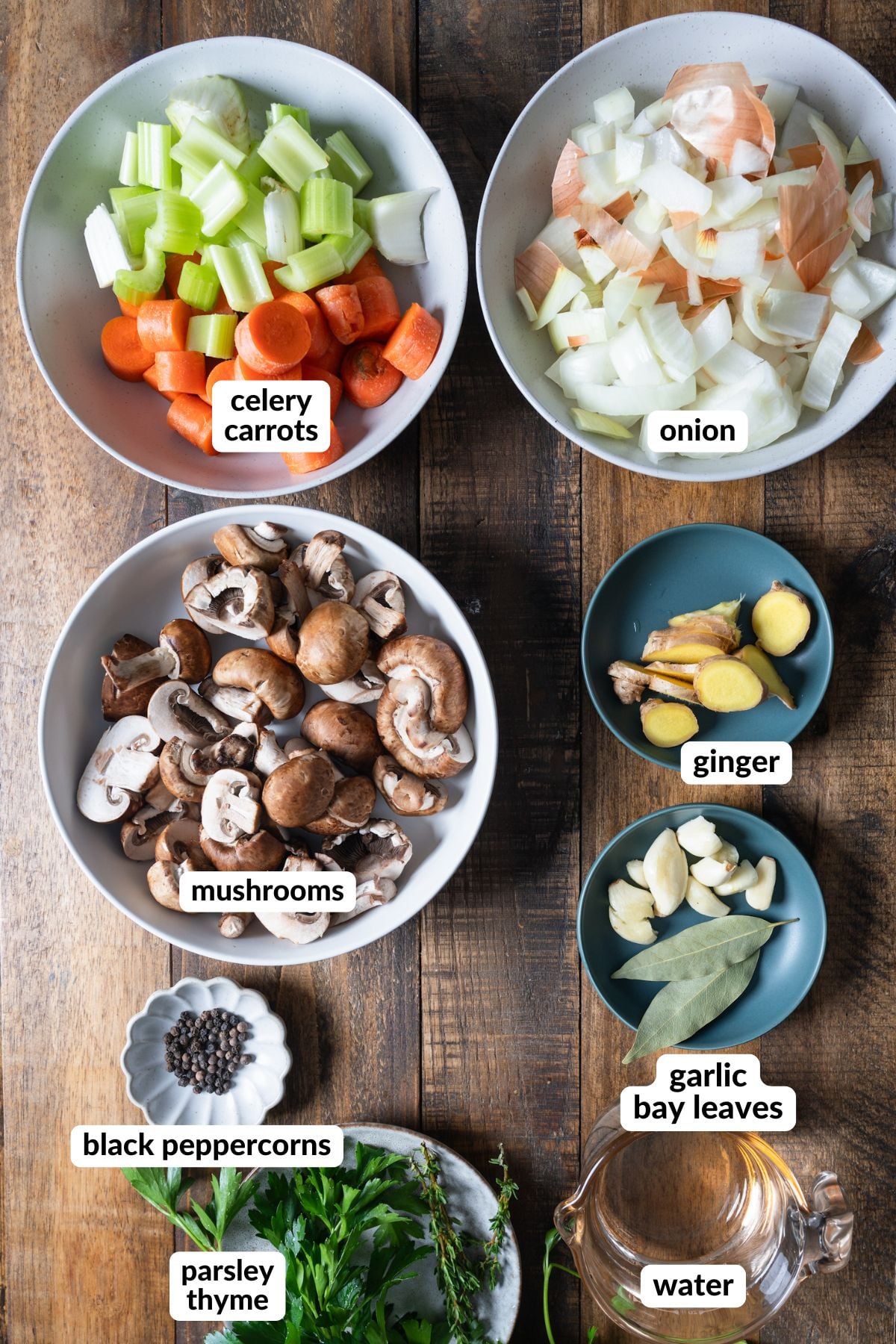 ingredients for vegetable broth on table