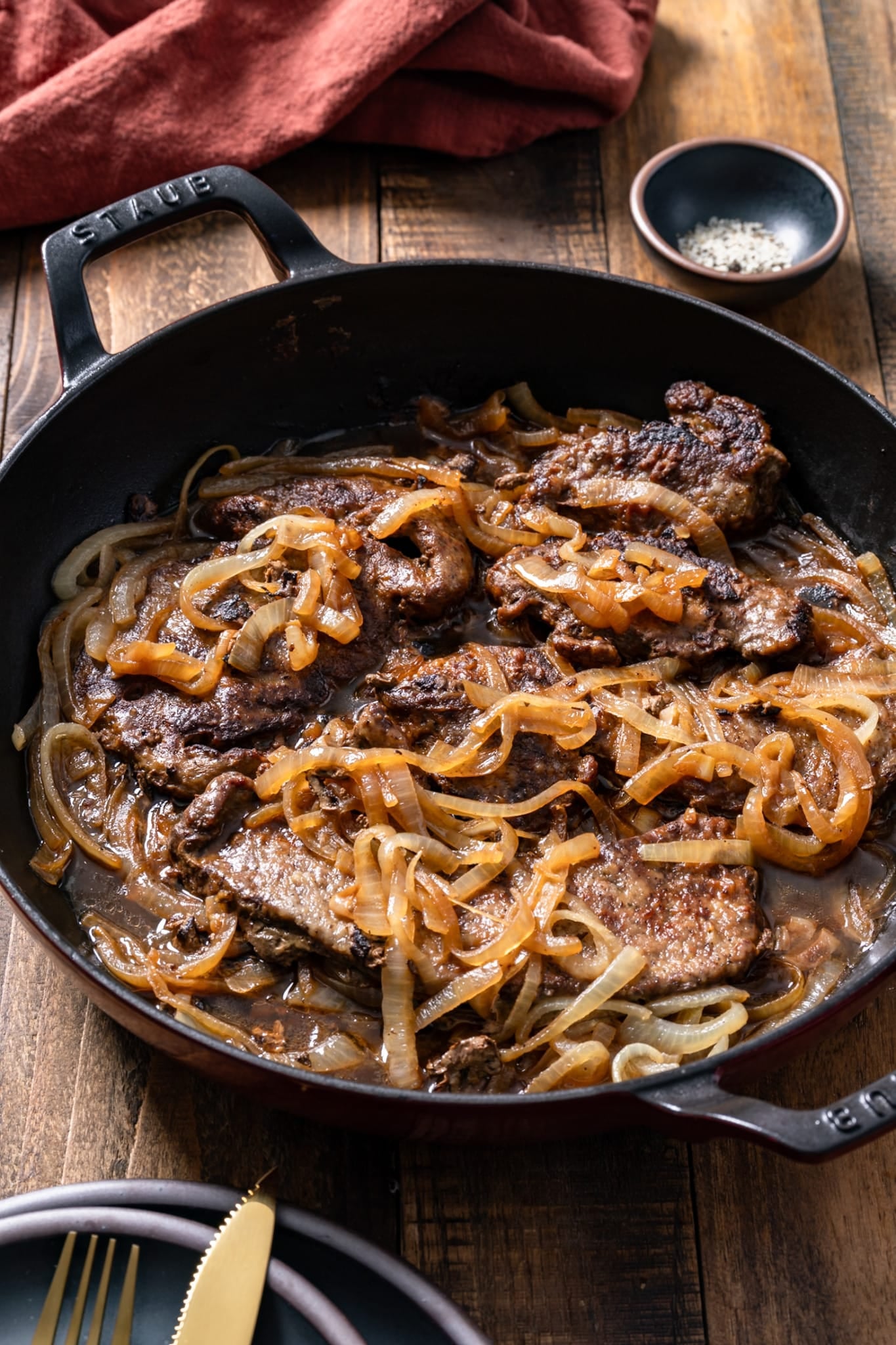 Liver and onions in skillet