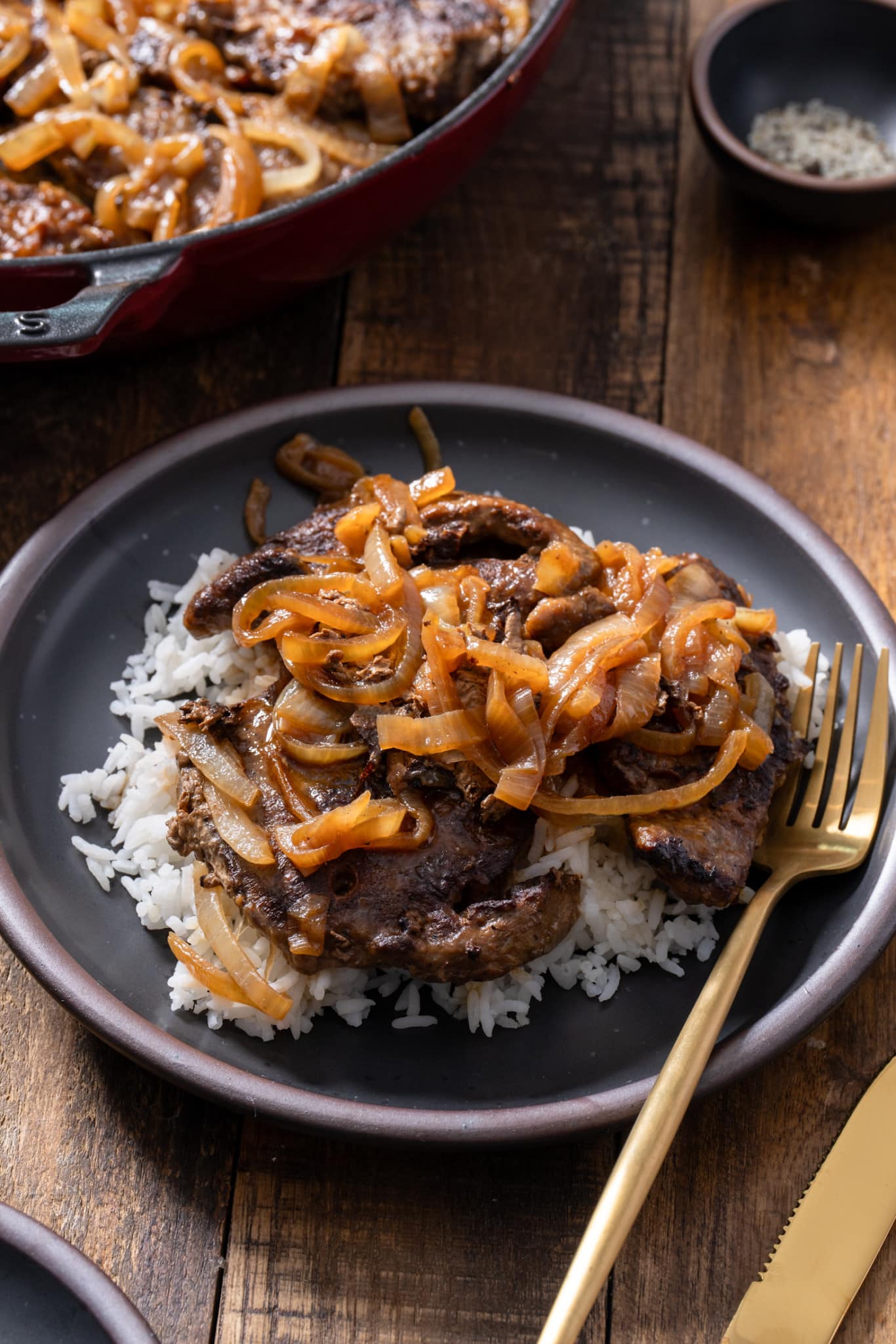 Liver and onions on plate