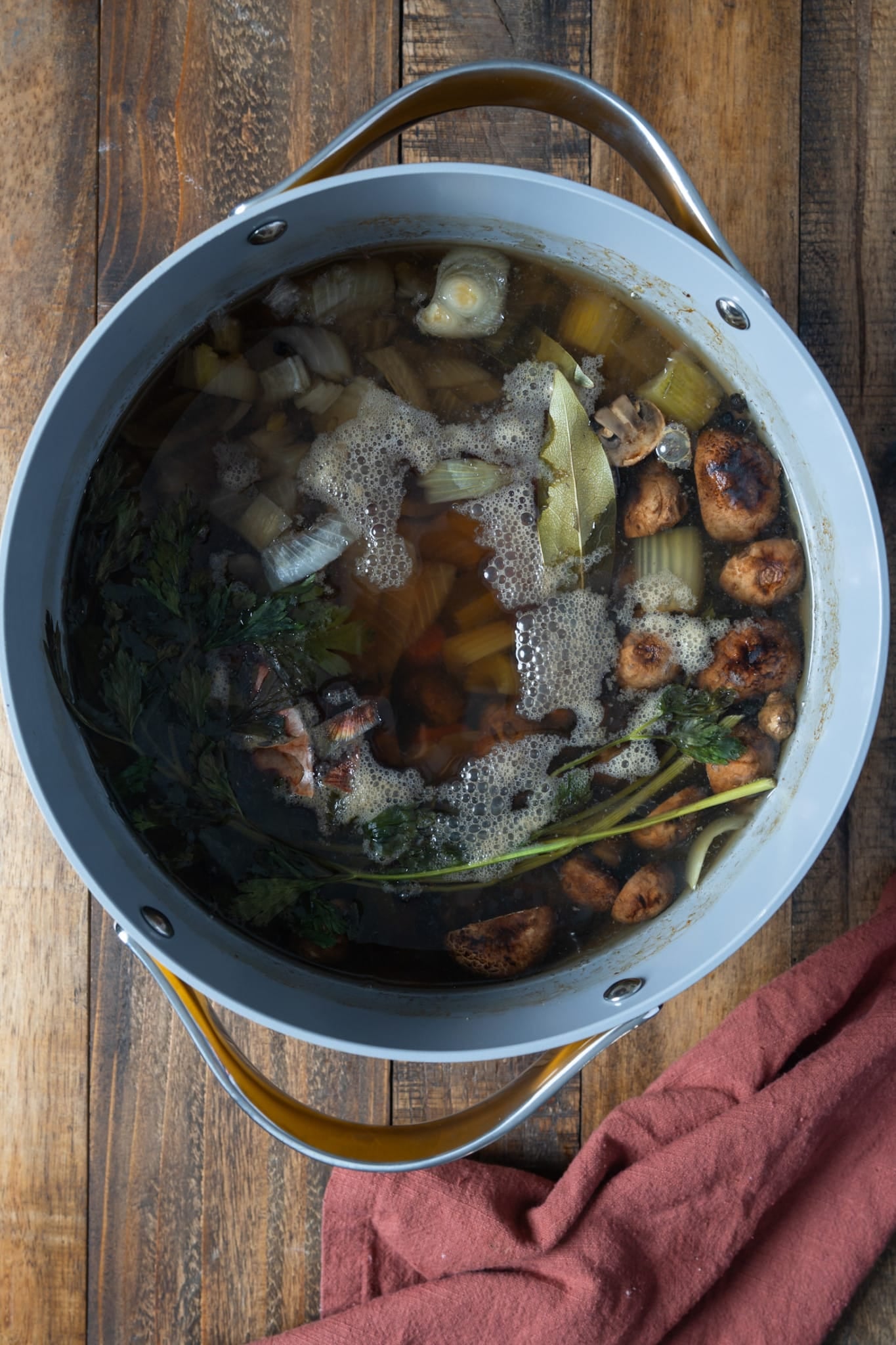 cooked vegetable broth in pot