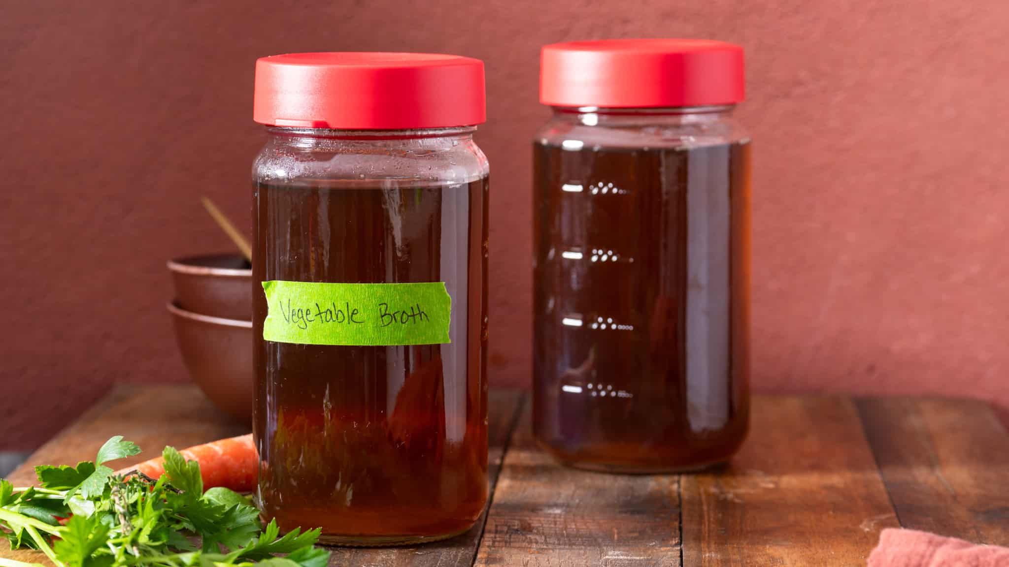 vegetable broth bottles on table