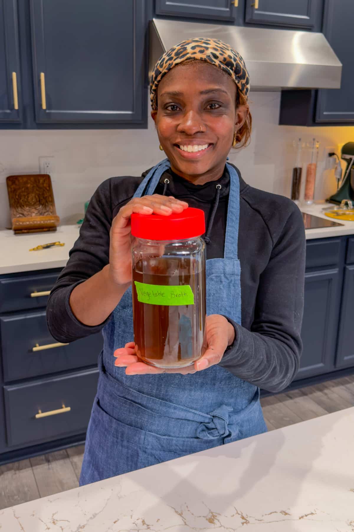Tanya holding vegetable broth