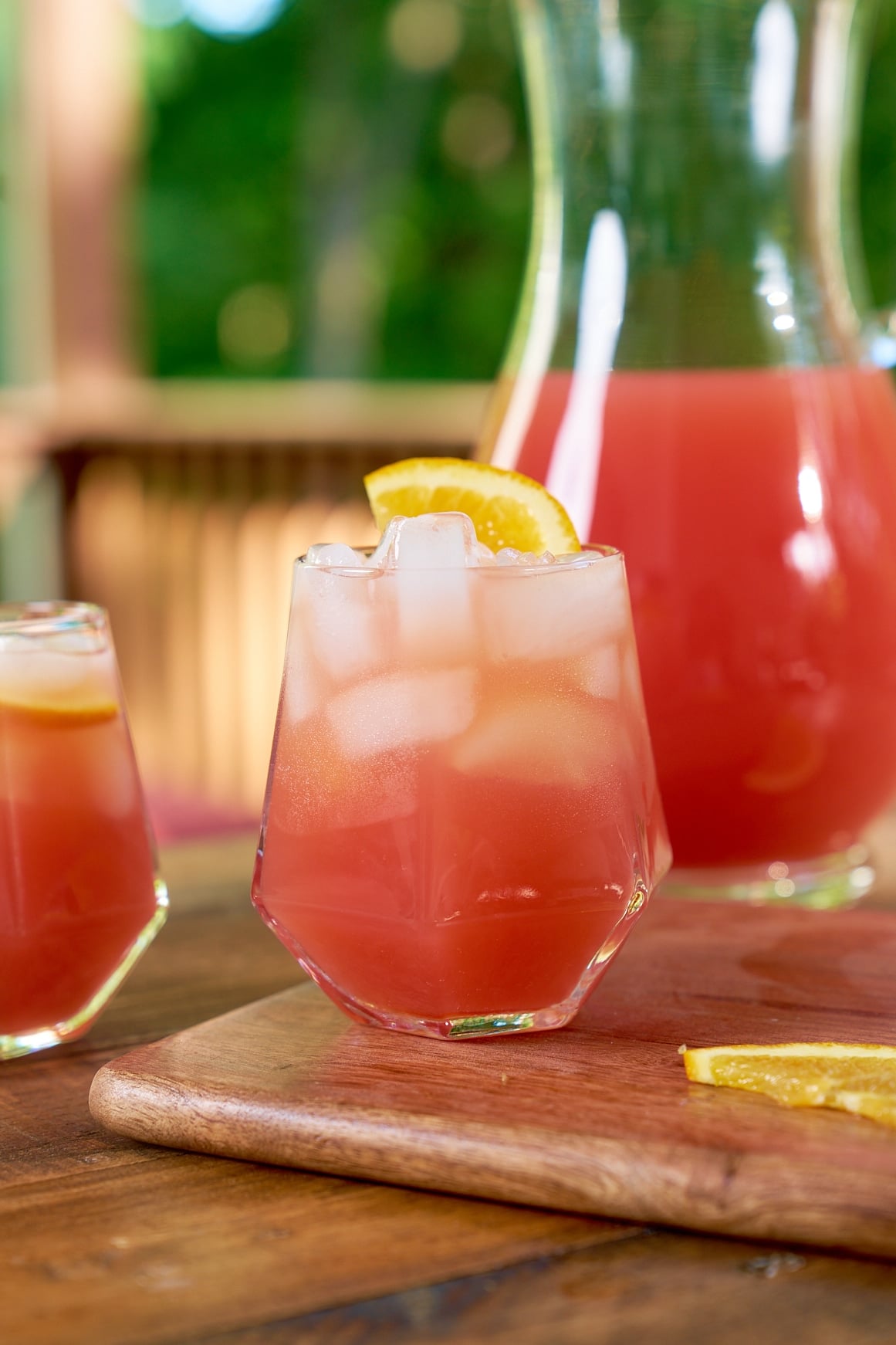 fruit punch in glass on table outside