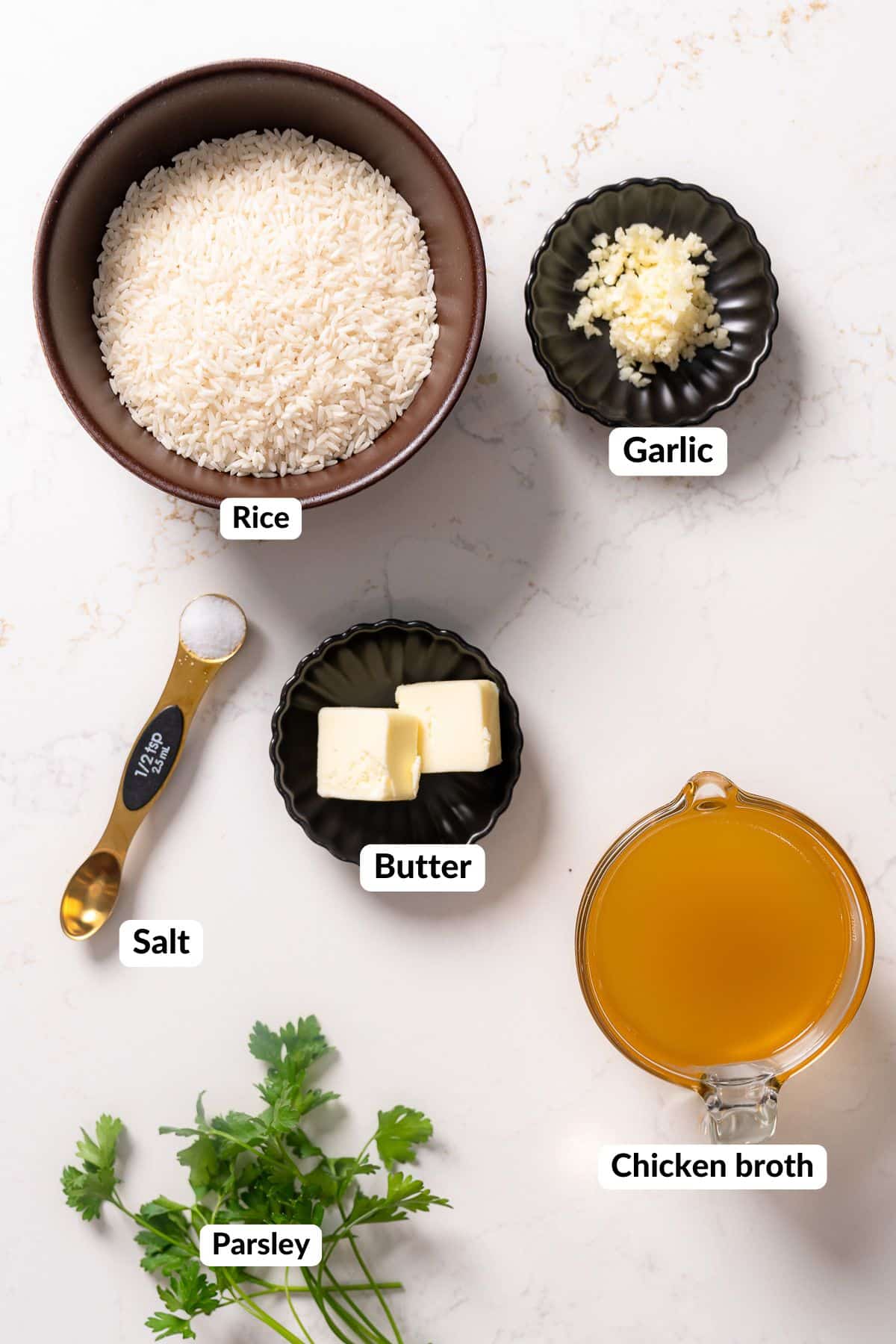 ingredients for garlic butter rice on table