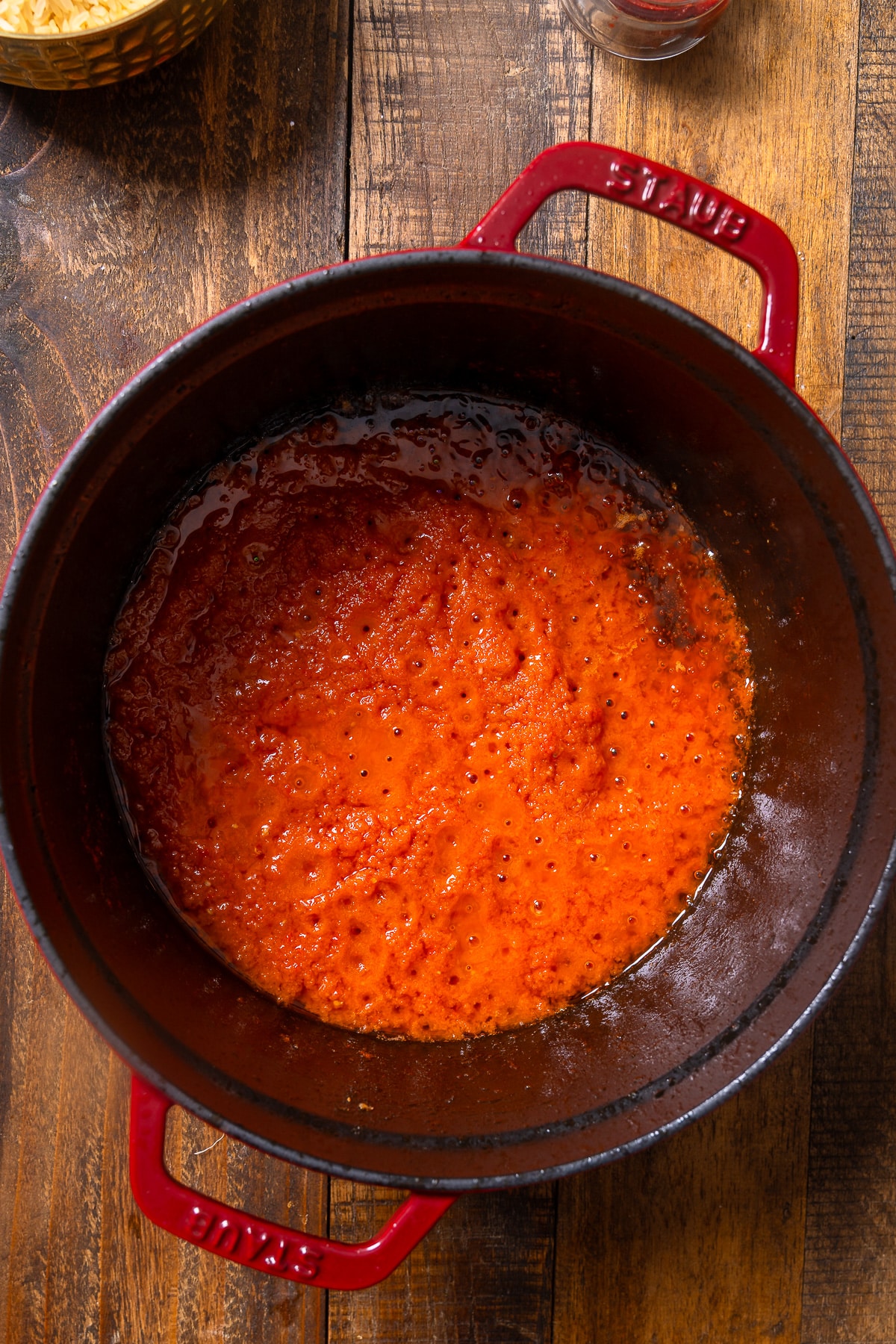 tomato mixture in pot after cooking down in oil