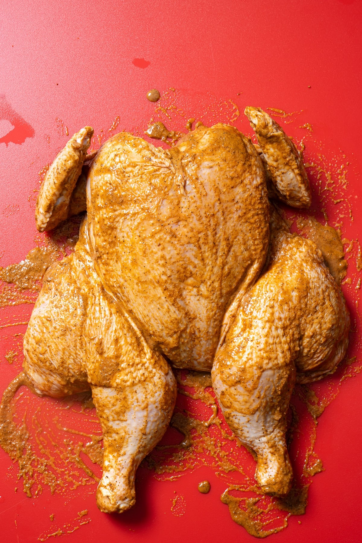 Raw chicken marinating in Peruvian marinade