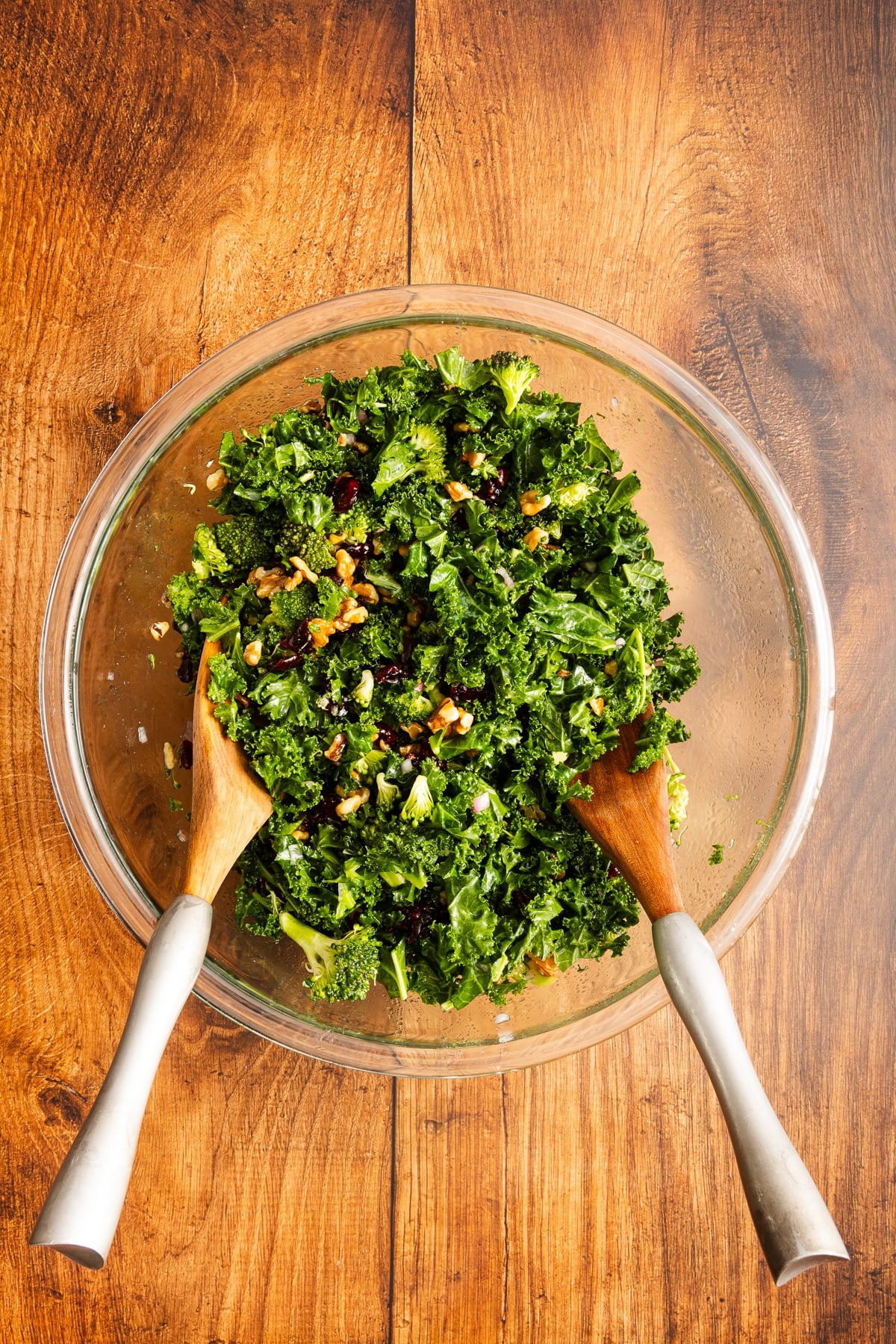kale and broccoli salad that has been tossed