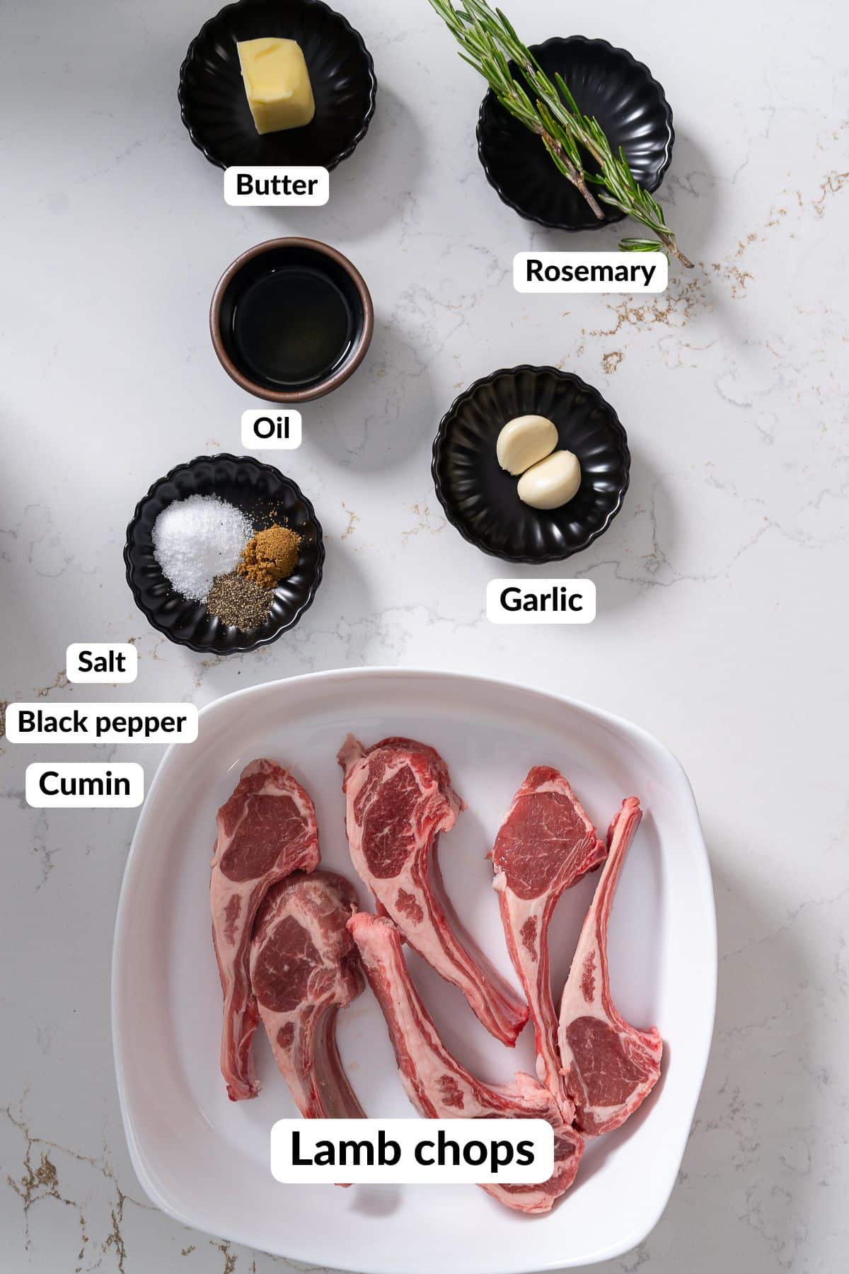 Ingredients for pan-seared lamb chops