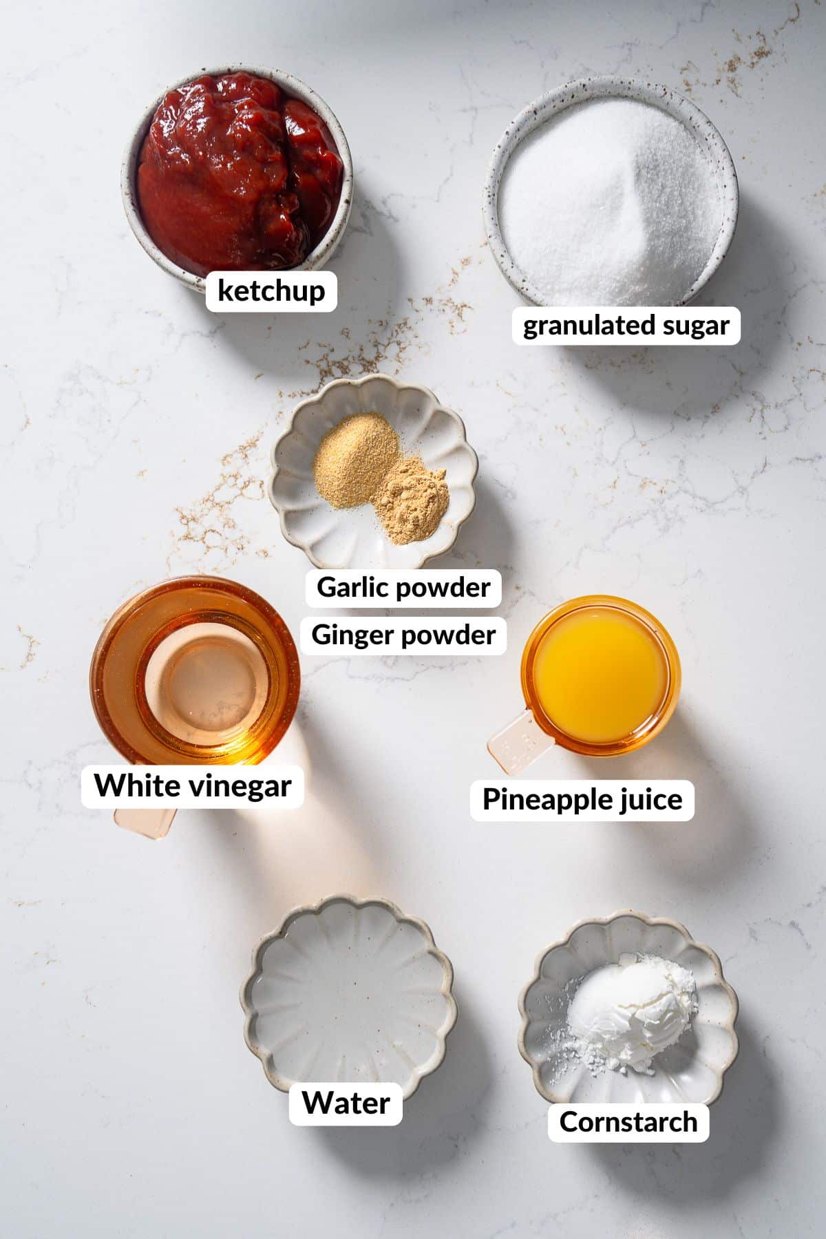 Ingredients for sweet and sour sauce on table.