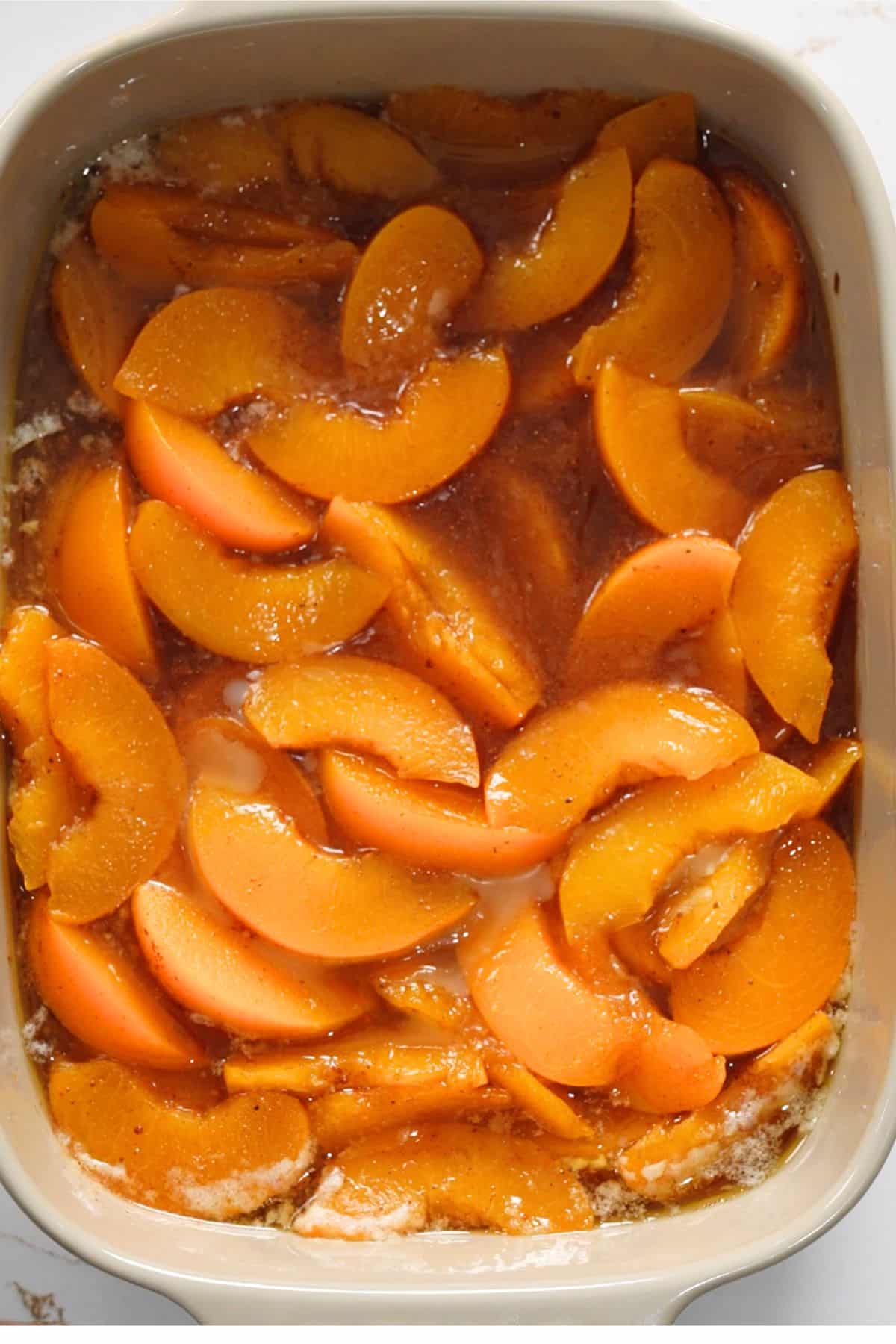 peaches in baking dish in single layer