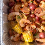 shrimp boil in pan up close