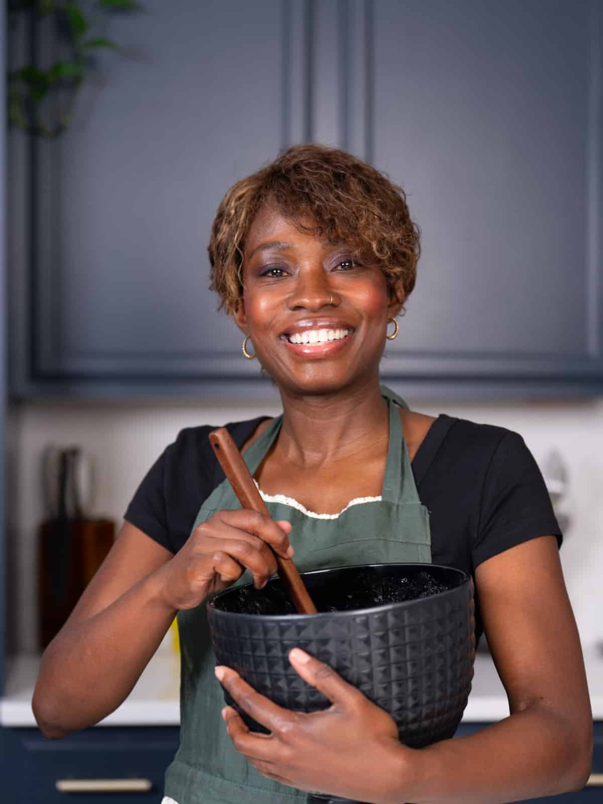 tanya holding bowl and mixing