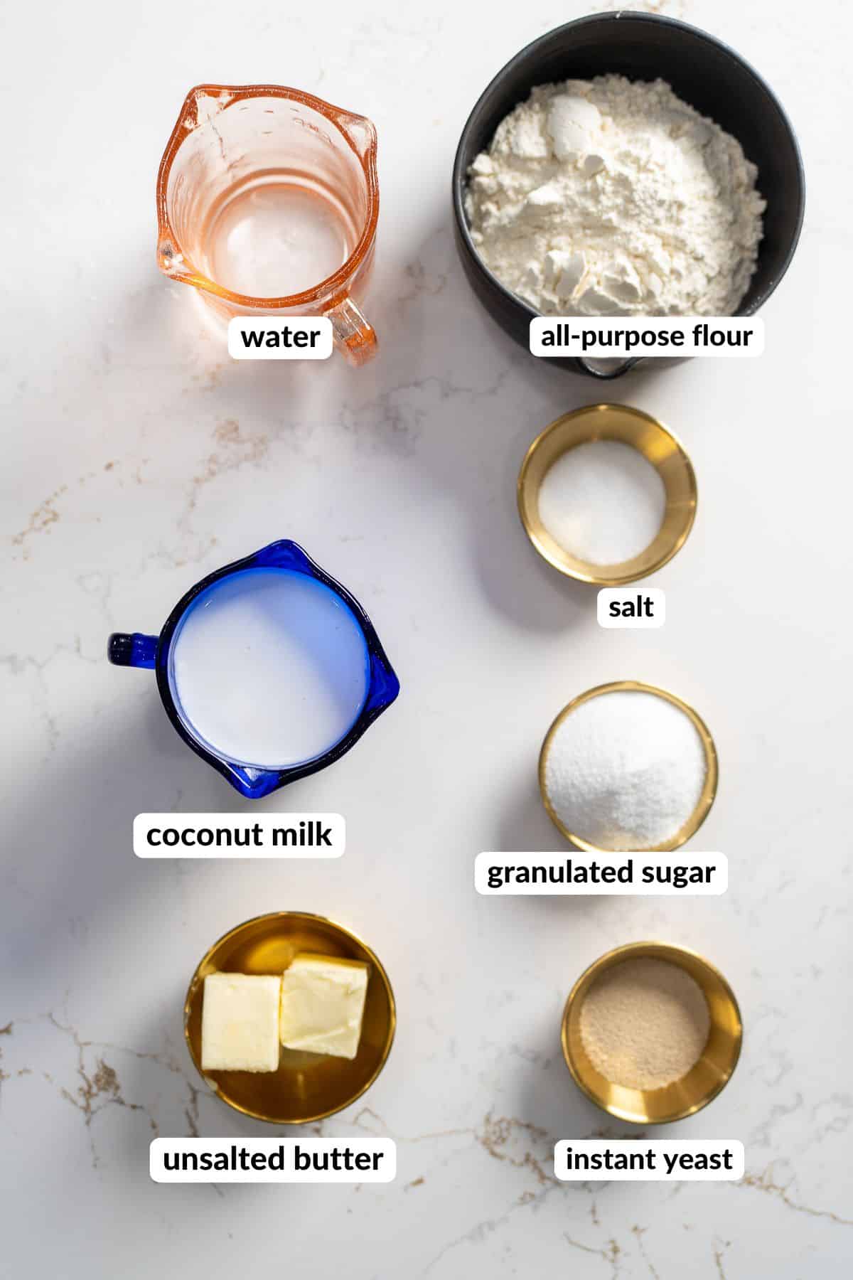 ingredients for coco bread with labels