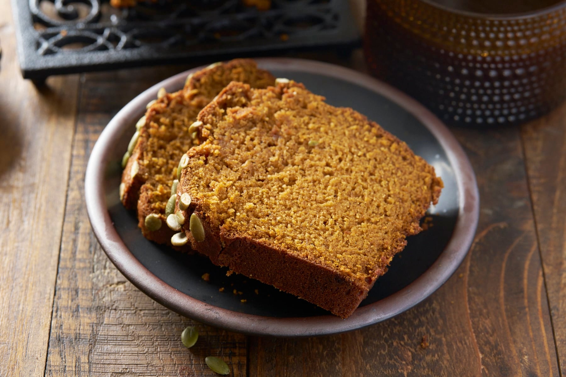 slices of pumpkin bread on plate