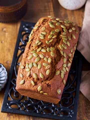 pumpkin bread whole on cooling rack