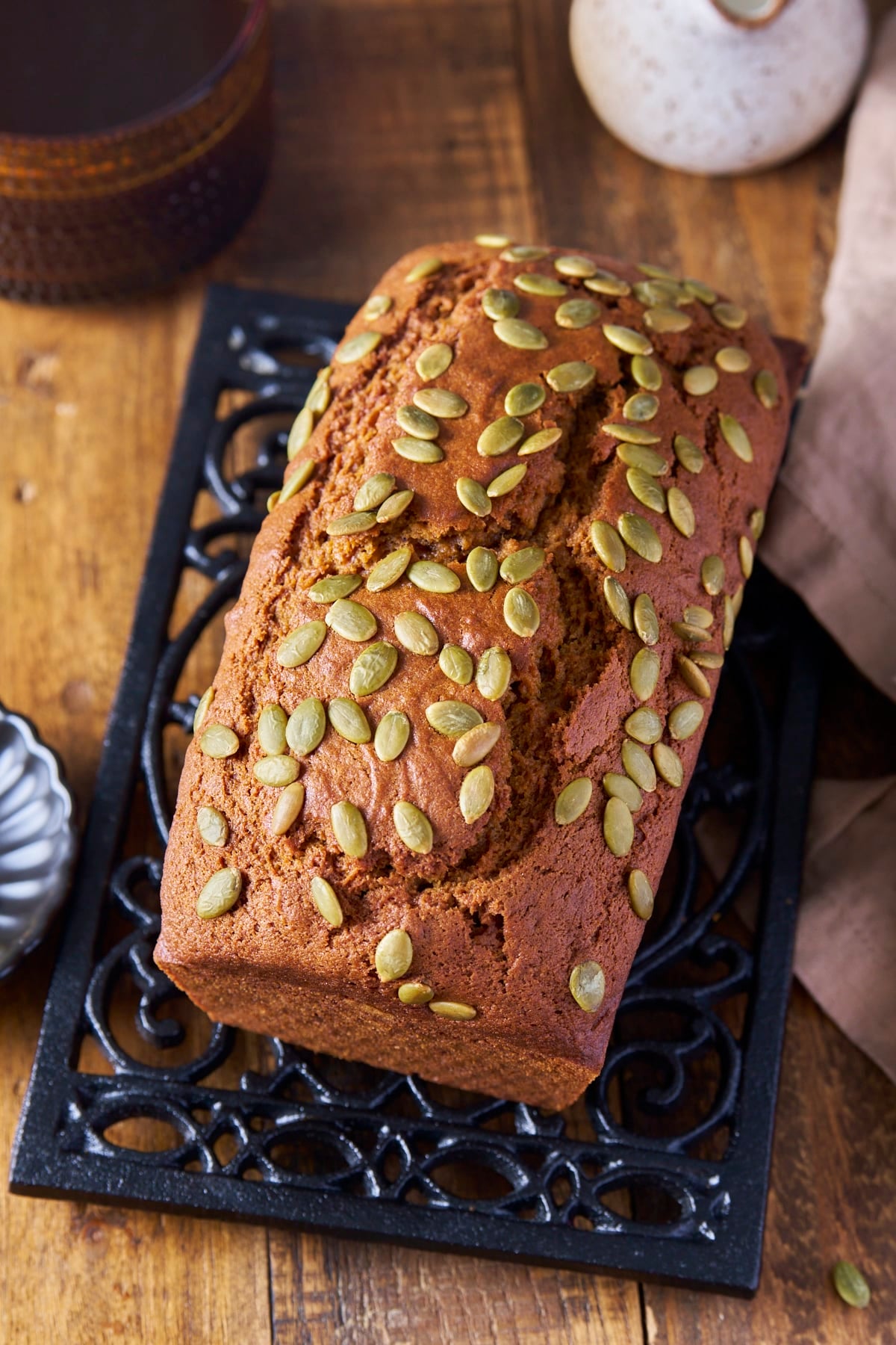 pumpkin bread whole on cooling rack