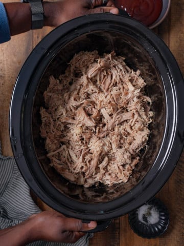 pulled pork inside of slow cooker insert