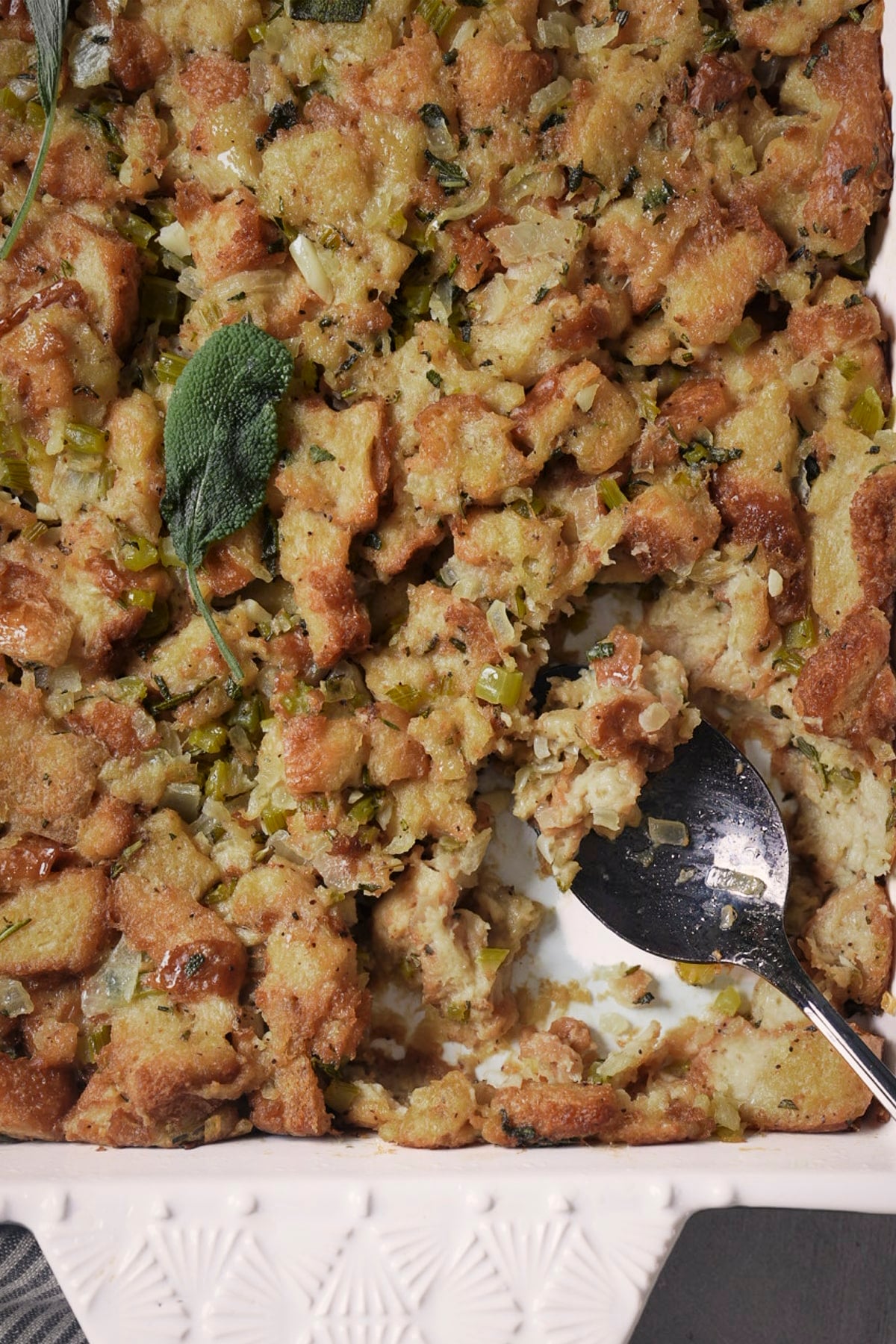 close up of spoon picking up stuffing