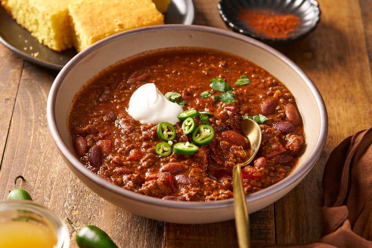 beef chili in bowl